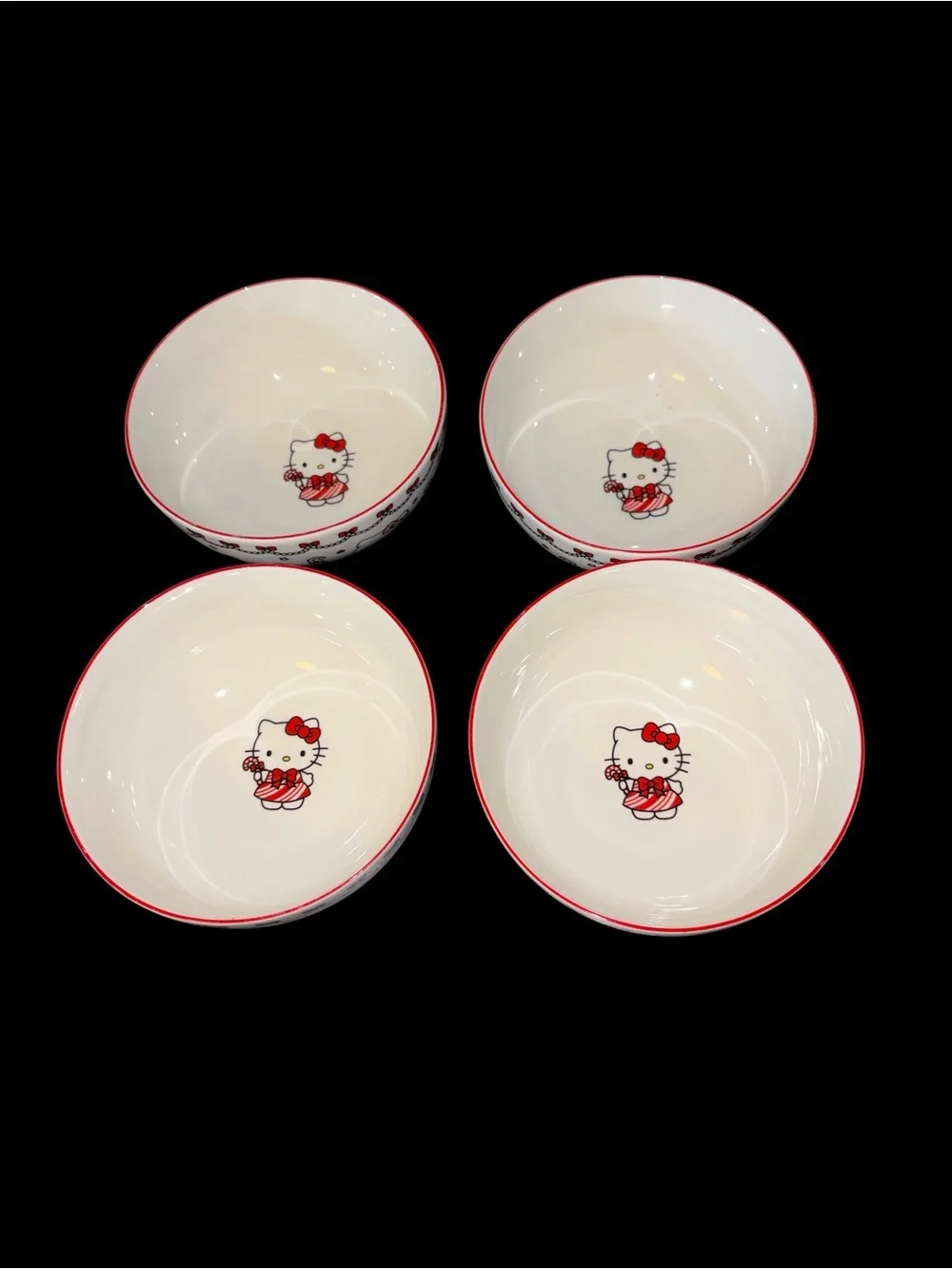 Hello Kitty Christmas White and Red Ceramic Bowls - Set of 4